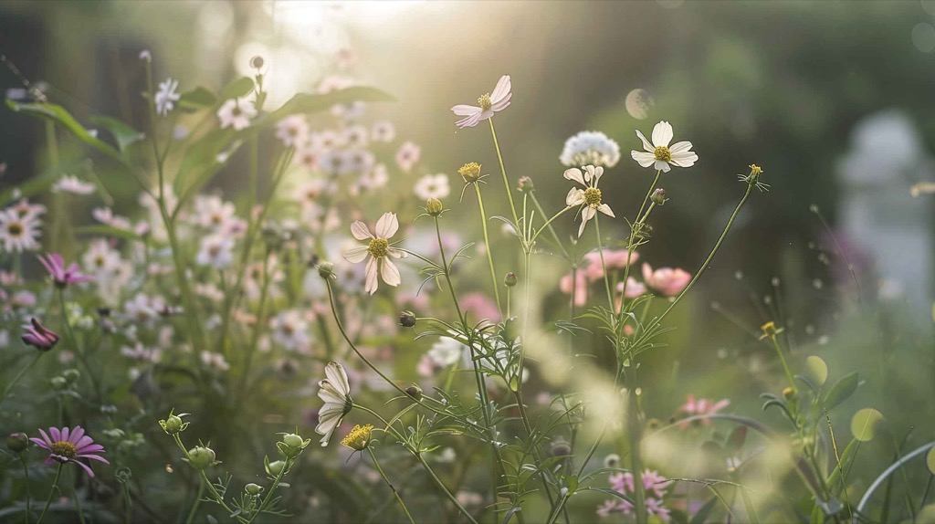 Wildblumenwiese in weichem Gegenlicht